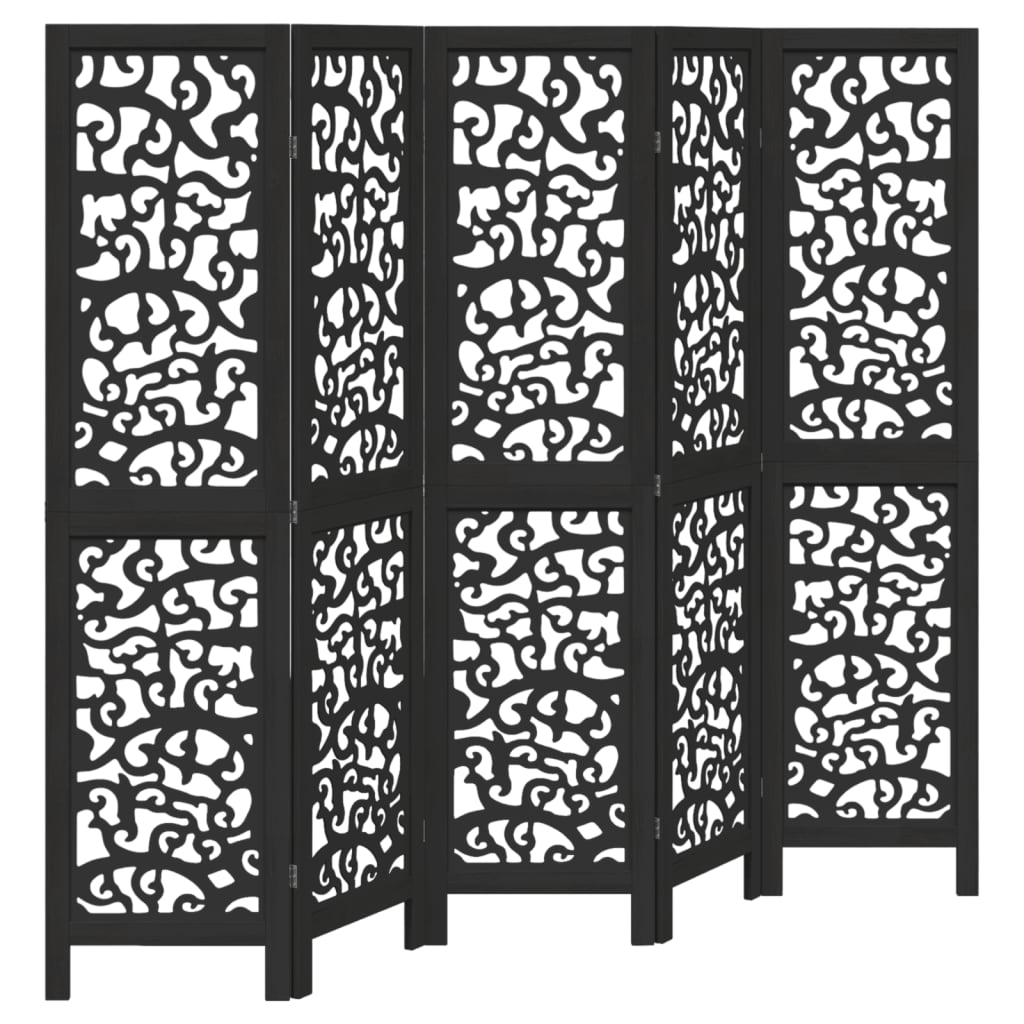 Room Divider 5 Panels Black Solid Wood Paulownia